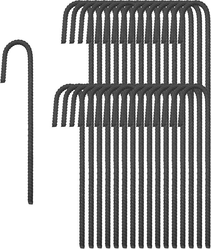 Pinnacle Mercantile 32 Pack Rebar Stakes J Hook Heavy Duty Steel Ground Anchors 12 inch Chisel Point End Made USA
