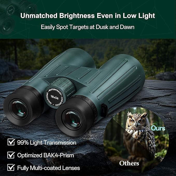 18x56 UHD Binoculars for Adults High Powered with Upgraded Phone Adapter, Wide Field of View Binoculars with Clear Low Light Vision, Lightweight Waterproof Binocular for Bird Watching Travel Cruise