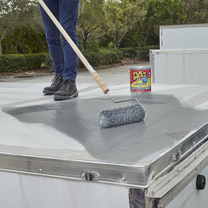 Flex Seal Liquid, Rubber Coating Sealant, Waterproof, Flexible, Breathable, and UV Resistant, Roof Repair, Basements, RV, Campers, Trailers, Marine, EPDM, Masonry, Gray, 32 oz