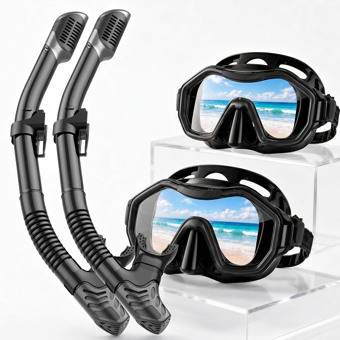 Snorkeling Gear for Adults Kids, Dry-Top Snorkel Set, 180°Panoramic Wide View Diving Mask Breathing Freely Snorkel Mask for Snorkeling Scuba Diving Swimming Travel