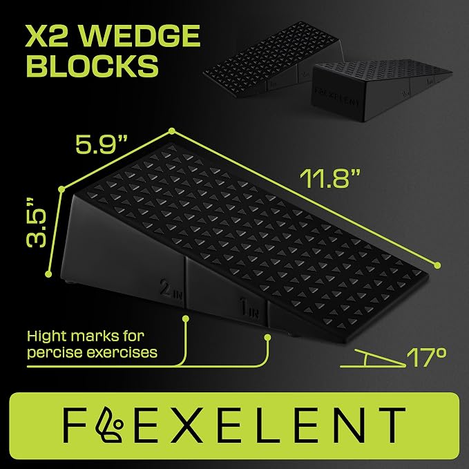 Flexelent Squat Wedge Block Pair, Squat Ramp, Calf Raise Block, Anti-Slip Slant Board, ATG Equipment to Boost Workout, 17° Incline, 3.5x5.9x12.2, Backpack Included - Classic & Bold (Black & Red)