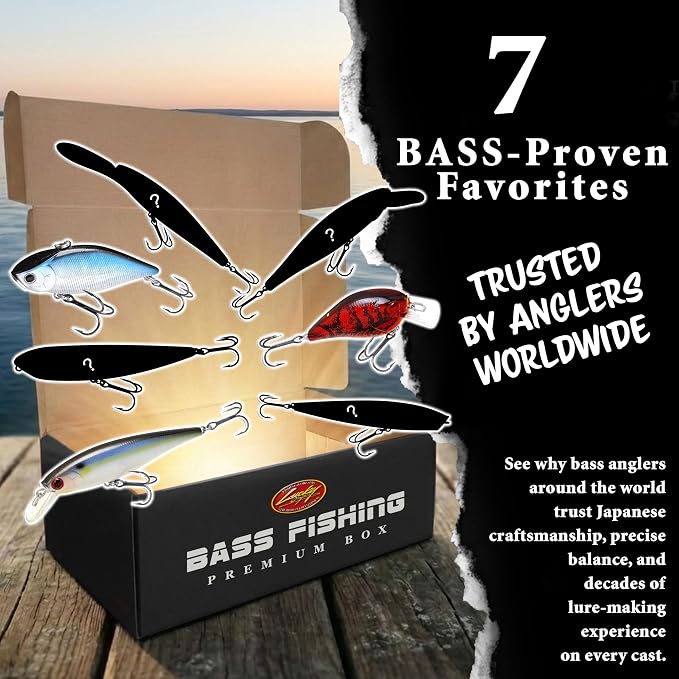 LUCKY CRAFT Bass Premium Box, 7 Freshwater Fishing Lures for Lake and River Fish, Mystery Selection Tackle Box with Surprise Bass Lures, Fishing Gear Accessories