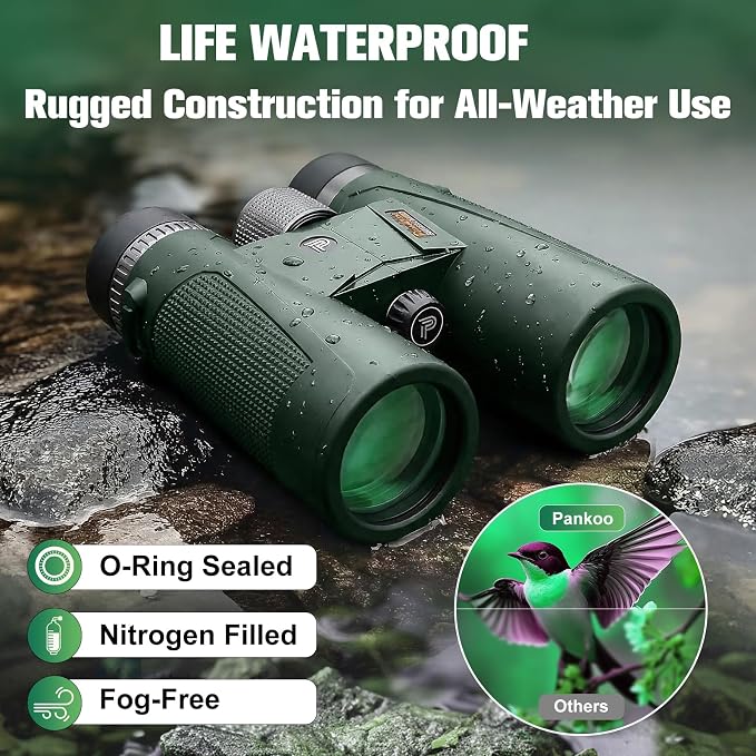 Pankoo 20x56 Binoculars for Adults High Powered - Large View Waterproof Binoculars with Clear Low Light Vision - Compact Binocular Essentials for Hunting Camping Cruise Travel Bird Watching Sports