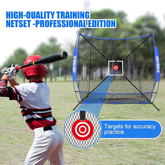 6'X6' Baseball Softball Practice Net,Pitching Net,Batting Net,with Bonus Strike Zone,Target and Bow Frame,for Hitting,Pitching,Catching