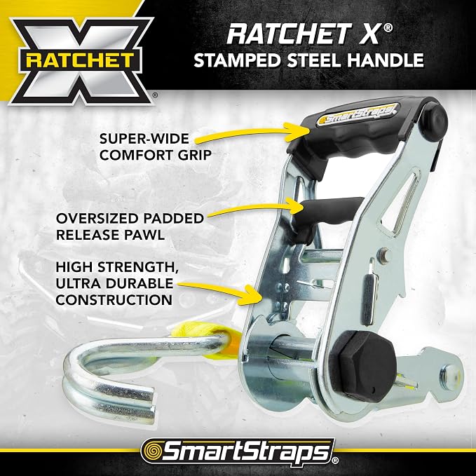 SmartStraps 14’ Ratchet Straps, 2 Pack –5,000lbs Break Strength, 1,667lbs Safe Work Load –Commercial Tie Down Straps for Heavy Duty Cargo, Haul Equipment and Vehicles