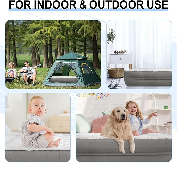 Queen Size Air Mattress with Built in Pump, 18'' Raised Blow Up Bed Inflatable Mattress for Camping & Travel, 3-Minute Quick Inflation/Deflation,Thick Velvet Texture Waterproof,18'' Grey