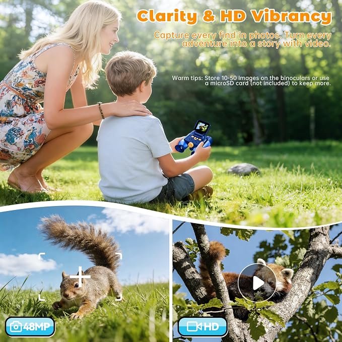 Binoculars for Kids with Night Vision - 48MP FHD Digital Camera Binoculars STEM Toy with 2.4" IPS Screen, 10X Optical Zoom, Rechargeable for 4-12 Years Boys & Girls Birthday Gift Outdoor Bird Watching
