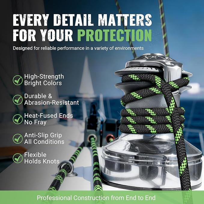 1/2Inch Arborist Rope 150Ft - 9000lbs Heavy Duty Nylon Rope Rappelling Rope, Double Braided Arborist Bull Rope for Tree Work, Hiking, Rigging, Pulling, Swing, Caving, Sailing - Army Green