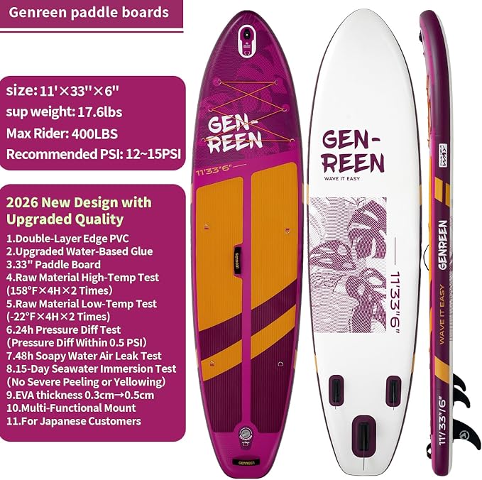 Paddle Board Stand up Paddle Board (Extra Large 11'*33/34") Newly Improved 2 Side Layers 450LBS Quality Inspection×5 (All-Season for JP customers) paddleboards Fishing Family Pet Friendly