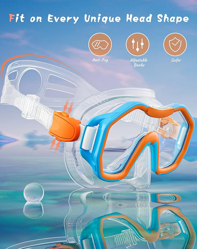 Snorkeling Gear for Adults Kids, Dry-Top Snorkel Set, 180°Panoramic Wide View Diving Mask Breathing Freely Snorkel Mask for Snorkeling Scuba Diving Swimming Travel