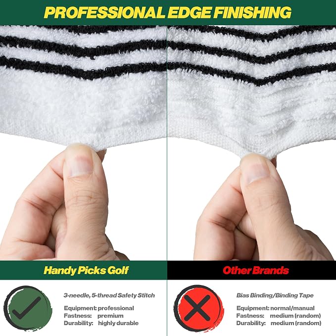 Handy Picks Caddie Golf Towel, Extra Large 44” x 22” Caddy Towel for Tour Professionals, Selected Soft Cotton, Absorbent with Professional Edge Finishing (Green, Pack of 1)
