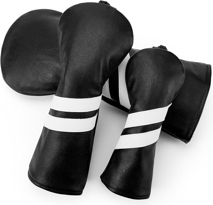 3PCS Vintage Golf Club Classic Green and Black Driver, Fairway Wood and Hybrid Head Covers Set PU Leather Headcovers with Interchangeable No. Tag