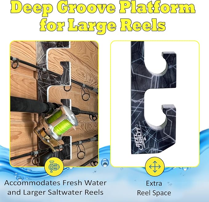 Rush Creek Creations Reel Salty Marine-Grade 4-Rod Fishing Rod Holder, Wall/Ceiling Mount Waterproof & UV-Resistant Saltwater-Safe Fishing Pole Organizer for Garage or Home Storage