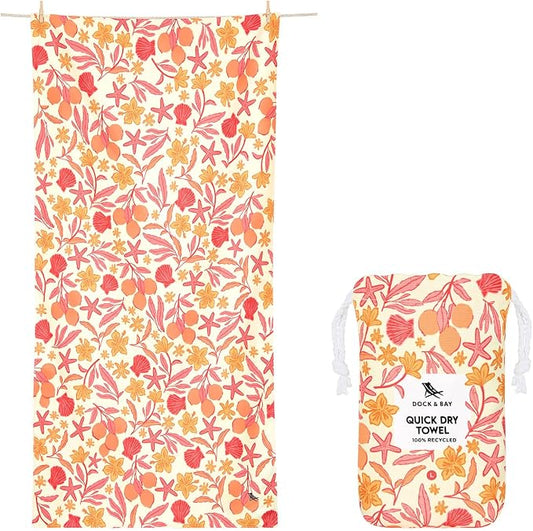 Dock & Bay Beach Towel - Quick Dry, Sand Free - Compact, Lightweight - 100% Recycled - Includes Bag - Tangerine Tide - Extra Large (200x90cm, 78x35)