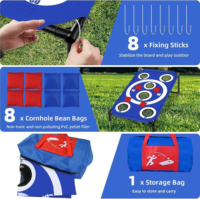 NZQXJXZ Cornhole Board Set with 8 Bean Bags 3x2 Ft Corn Hole Games Portable Cornhole Set for Indoor and Outdoor Ideal for Kids, Adults, Camping,Travel,Beach, Yard