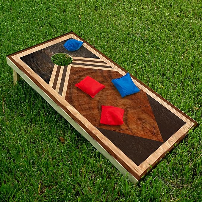 Cornhole Board Wraps & Skins – Corn Hole Decals, Geometric Wood, Set of 2 | Modern geometric wood-plank design fits 2x4 regulation cornhole boards – weatherproof vinyl skins & stickers for both boards