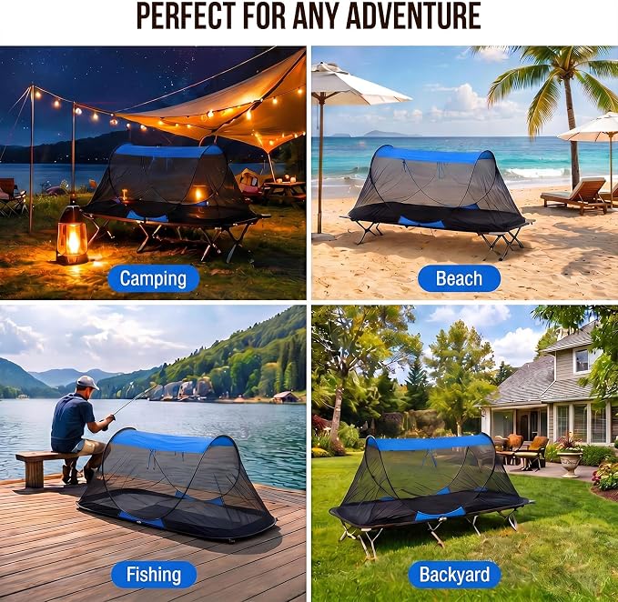 2 Pack Pop up Mosquito Tent for Camping 1 Person Instant Setup Foldable Bug Net Cot Tent with Ground Pin Portable Waterproof Screen Net for Cot Bed Hiking Summer Beach Outdoor