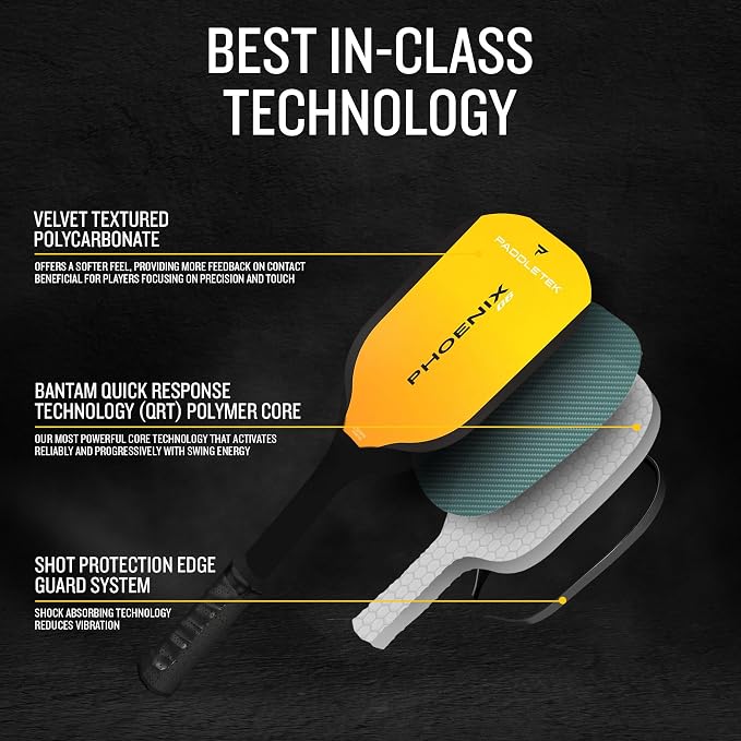 Paddletek Phoenix G6 Pickleball Paddle | Professional Pickleball Paddles with Honeycomb Core, Polycarbonate Surface, Graphite PolyCore & High Tack Performance Grip | USAPA Approved