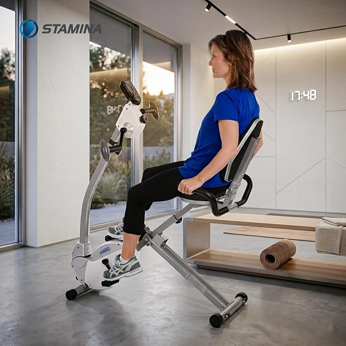 Stamina Recumbent Exercise Bike with Arm Workout - Fitness Bike with Smart Workout App - Recumbent Exercise Bike for Home Workout - Up to 250 lbs Weight Capacity