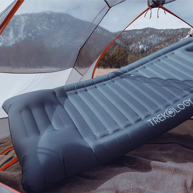 TREKOLOGY Sleeping Pad for Camping - Infaltable Mat – 73.2"x 29.9" Premium with Built‑in Pump, Neck‑Support Pillow, Thick 4.9" Height – Ultralight Sleep Pad for Tent, Backpacking & Travel