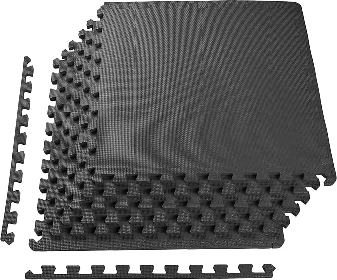 BalanceFrom Puzzle Exercise Mat 1/2" Thick, EVA Interlocking Foam Floor Tiles for Home Gym, Mat for Home Workout Equipment, Floor Padding for Kids, Black, 24 in x 24 in x 1/2 in, 24 Sq Ft - 6 Tiles