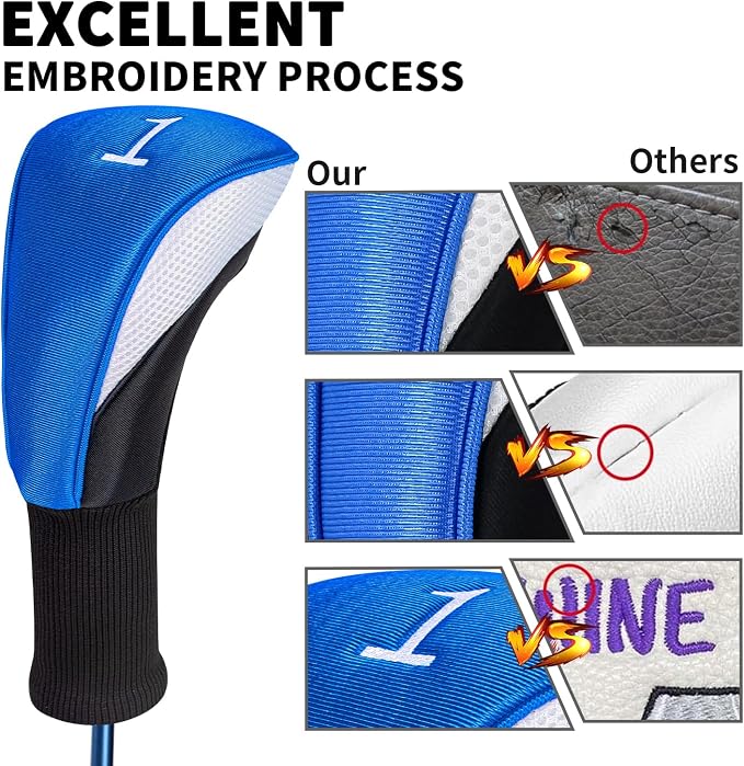 Wood Headcover Golf Club Covers Driver Headcovers Nylon Head Covers Designed to Fit All Woods - 3/4/5/6 Pack/Set Golf Accessories Suitable for Men and Women