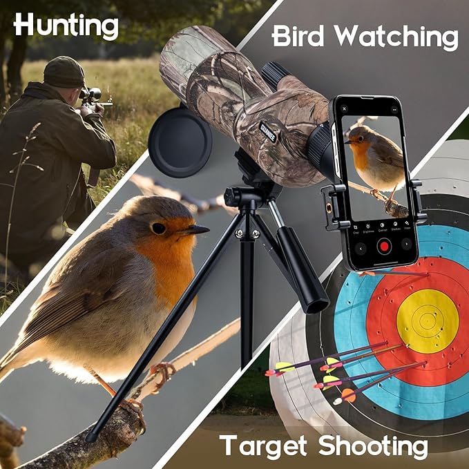 25-75x60 Spotting Scope for Target Shooting with Tripod Carrying Bag and Phone Adapter Spotter Scope for Bird Watching Wildlife Viewing Hunting Camo