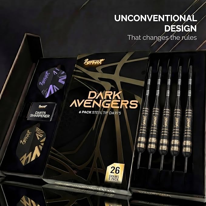 IgnatGames Steel Tip Dart Set - Brass Barrels with Tempered Steel Points, Aluminum Shafts, 16 GlideXPro Flights (Standard No. 2 + Slim), Accessories, Giftable Case