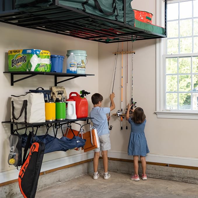 StoreYourBoard Stillwater Fishing Pole Holders for Garage, Wall and Ceiling Storage Rack for Fishing Rods, Solid Wood Garage Organizer Holds 8 Rods or Combos up to 40 lbs