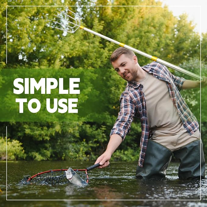 MorningRo 2 Pcs Stainless Steel Telescopic Fish Gaff with 5 Teeth Assorted Harpoons Barbed Retractable Spear Gig Gaff Fishing Gaffs Frog Gig for Fishing Hook Harpoon Hunting Frog Mole