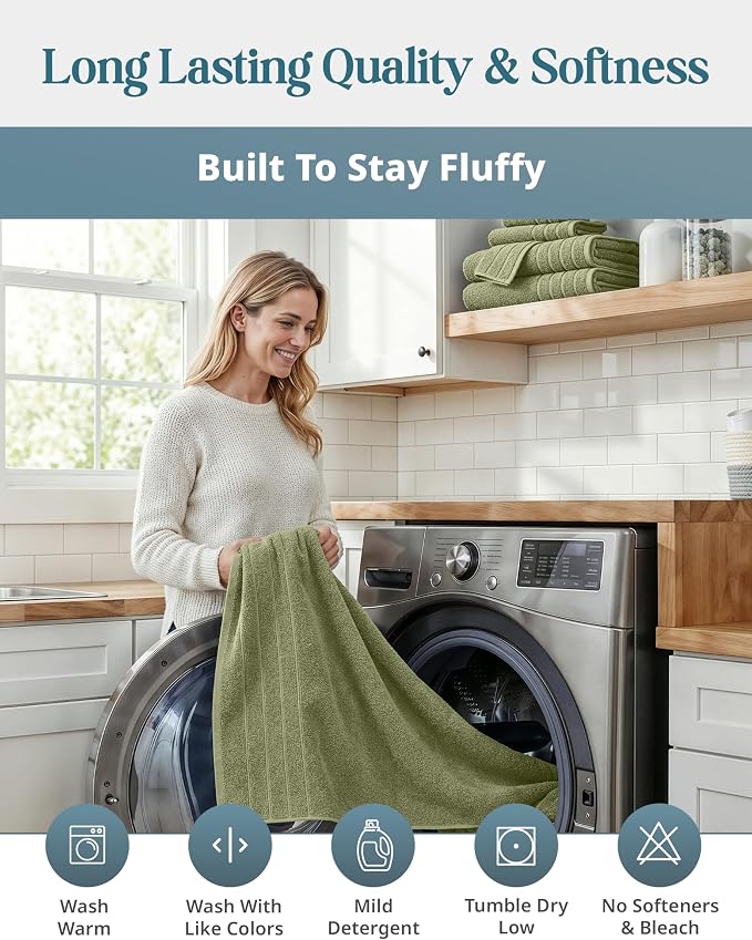 Casa Platino 100% Cotton Bath Sheets Pack of 4 (36"x72") - Ring Spun Mercerized Cotton Bathroom Towel Set - Quick Dry, Soft & Absorbent Large Bath Towels - Holds Well After Multiple Washes - Oil Green