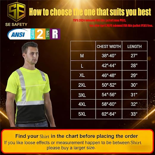 sesafety Hi Visibility Shirts for Men, Safety Shirts with Reflective Strips Class 2, Hi Vis Construction Work Shirt with Pocket Yellow M