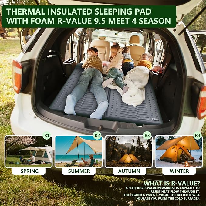 HiiPeak Memory Sleeping Pad, Compact 3" Thick Foam Sleeping Mats with Pillow, 9.5 R-Value Insulated Camping Mattress Pad, Easy Inflate & Deflate, Inflatable Sleep Mat for Backpacking Hiking Car Tent