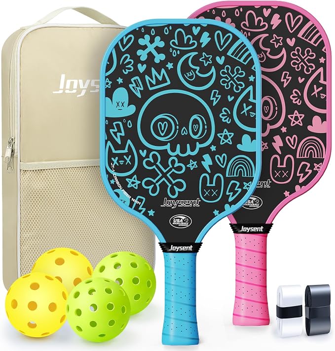 Pickleball Paddles Set, USAPA Approved Carbon Fiber Pickleball Set of 2 with Beginner Pickleball Rackets, Indoor Outdoor Pickle Balls for Adults Men Women, JT-1