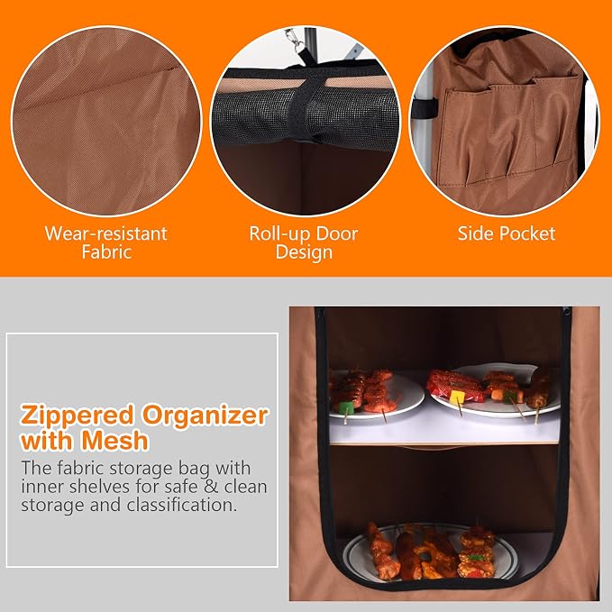 Tangkula Folding Camping Kitchen Table, Aluminum Portable Camping Grill Table with Windscreen, Cook Station, Outdoor Quick Set-up Camp Cook Table with Storage Organizer Shelves, Carry Bag