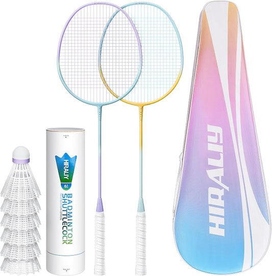 HIRALIY Badminton Rackets Set for Backyards, Badminton Set, Includ 2/4 Rackets, 6/12 Birdies, 1 Carrying Bag, Outdoor Game for Adult Family Beginner