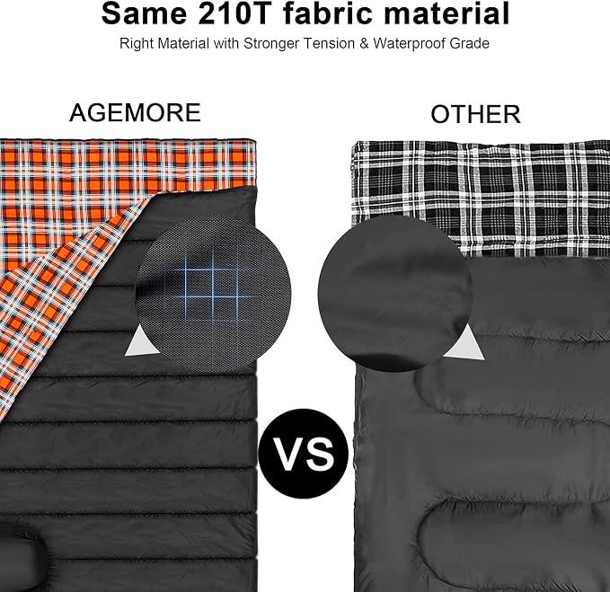 Cotton Flannel Double Sleeping Bag for Camping, Backpacking Or Hiking. Queen Size 2 Person Waterproof Sleeping Bag for Adults Or Teens. Lightweight with Compression Sack