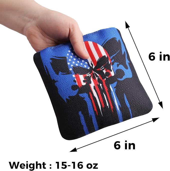 Professional Tournament Cornhole Bags Set of 8 Regulation 6”x6”, 15–16 oz | Dual-Sided Slick & Stick | Quad-Stitched Durability | Premium Resin Fill | Includes Carry Bag