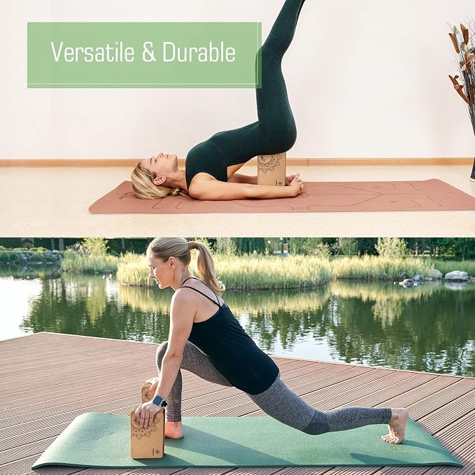 Overmont Yoga block set + cork Yoga block with strap combo