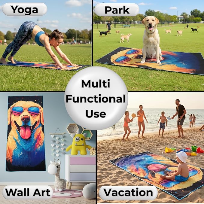 Microfiber Funny Yellow Lab in Sunglasses Colorful Beach Towel for Women, Girls, Kids, Boys, Men, Plush Beach Towel, Absorbent Pool Towel Super Soft, Oversized 31x62 Inches