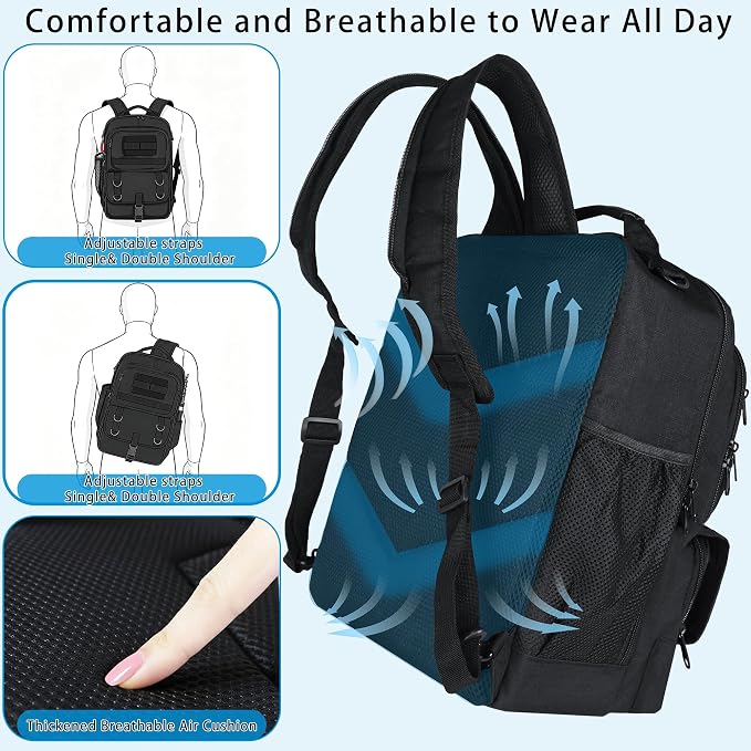 Fishing Backpack with Tackle Boxes,Fishing Sling Tackle Bag with Rod Holder Waterproof Fishing Bag with Fishing Gear, Fishing Gifts for Men Women Gear Combo Kit,Black
