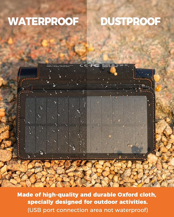 BLAVOR Portable Foldable Solar Charging Pack, Built-in Charging Cable & Crossbody Lanyard, 10W High-Efficiency Solar Panels with USB-C Port, Waterproof Durable for Outdoor Camping Hiking Backpacking