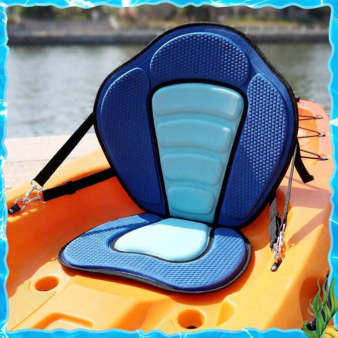 Vinsot Kayak Seat Cushion Universal Paddle Board Seat with Back Support Adjustable Non Slip Boat Chair Seats with 4 Straps and Storage Bag for Kayak Boat Sup Canoe