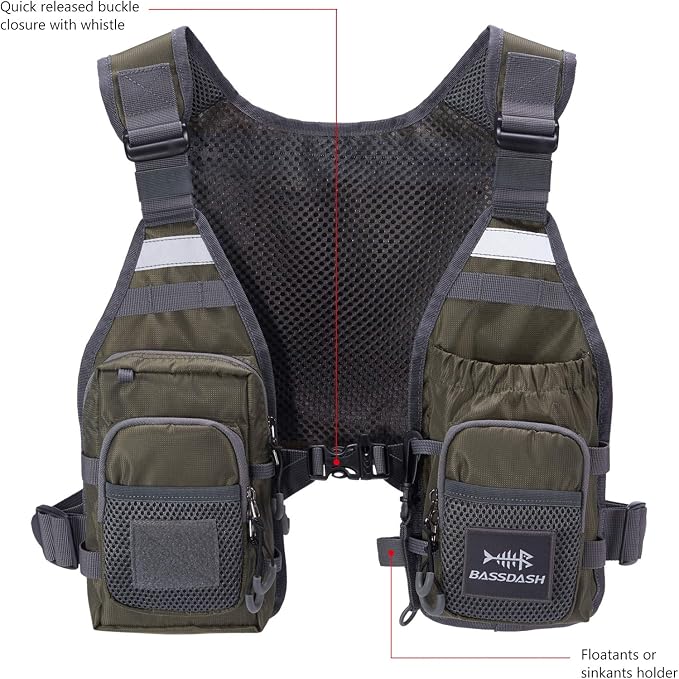 BASSDASH FV08 Ultra Lightweight Fly Fishing Vest for Men and Women Portable Chest Pack