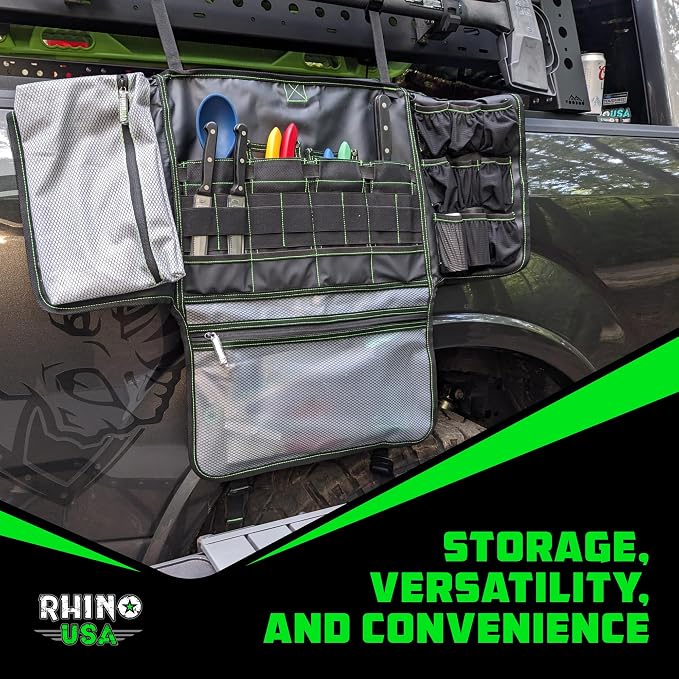 Rhino USA Camping Kitchen Organizer: Ultimate Overland Camp Accessory For Outdoor Cooking, Spice Rack, Utensil Storage and More!