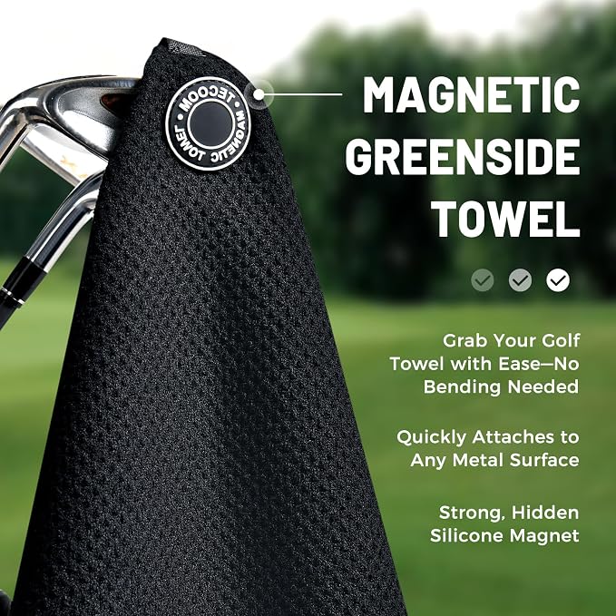 Tecoom Magnetic Golf Towel, Premium Ultra Absorbent Waffle Microfiber, Double-Stitched Edging, Strong Magnet for Golf Carts, Bags and Clubs, 18"x18" Portable Golf Accessories, Gift for Men Women