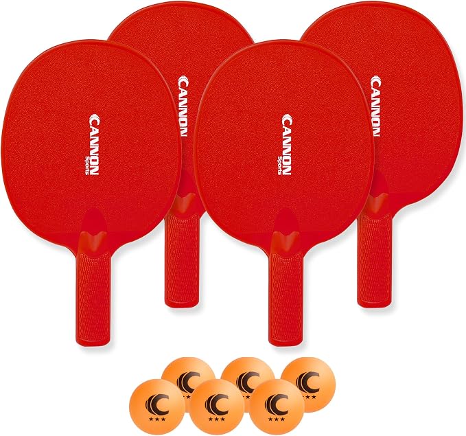 Cannon Sports Unbreakable Table Tennis Paddle Set - 4 Rackets with 6 Pack of 3-Star Table Tennis Balls – Portable Set for 4 Players