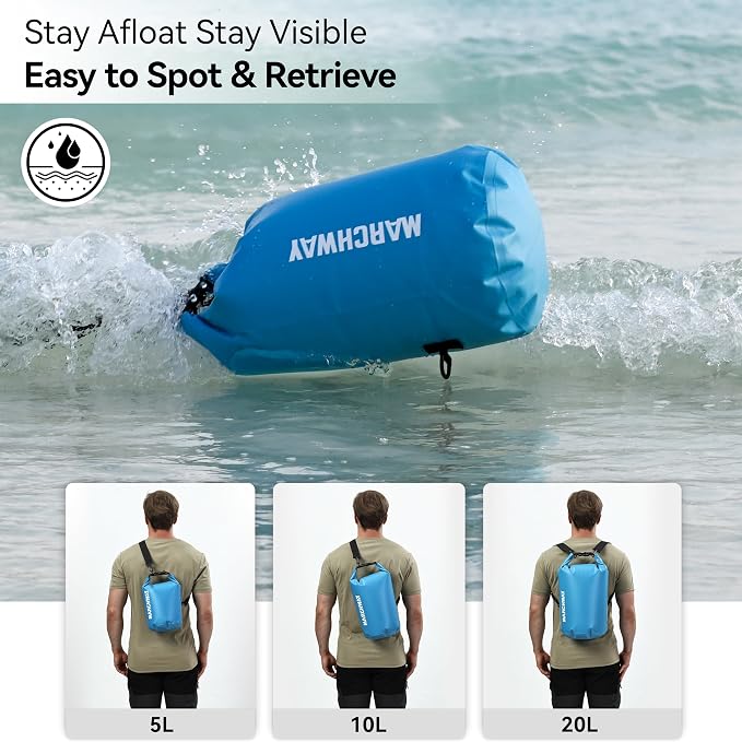 MARCHWAY Floating Waterproof Dry Bag Backpack 5L/10L/20L/30L/40L, Roll Top Sack Keeps Gear Dry for Kayaking, Rafting, Boating, Swimming, Camping, Hiking, Beach, Fishing