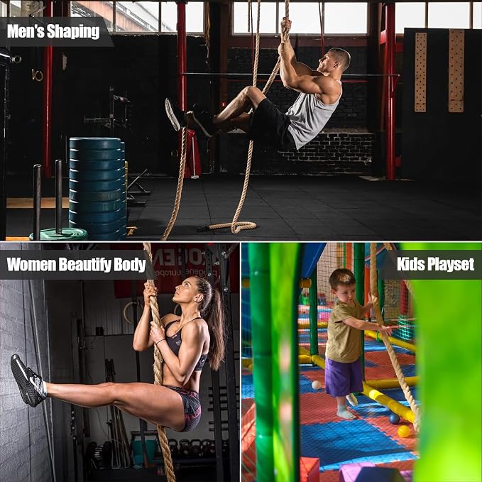 X XBEN Climbing Rope for Gym, Fitness, Strength Training, Heavy Jute Rope for Tree Swing Obstacle Course Backyard, Exercise Workout Pulling Jute Rope for Adults,10FT 20FT 30FT 50FT 1.5 Inch