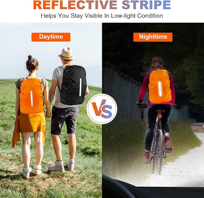 LAMA 2 Pack Waterproof Rain Cover for Backpack, Reflective Rucksack Rain Cover for Anti-Dust/Anti-Theft/Bicycling/Hiking/Outdoor Activities,XXL Size (for 75L-85L Backpack),1 Pcs Black + 1 Pcs Orange